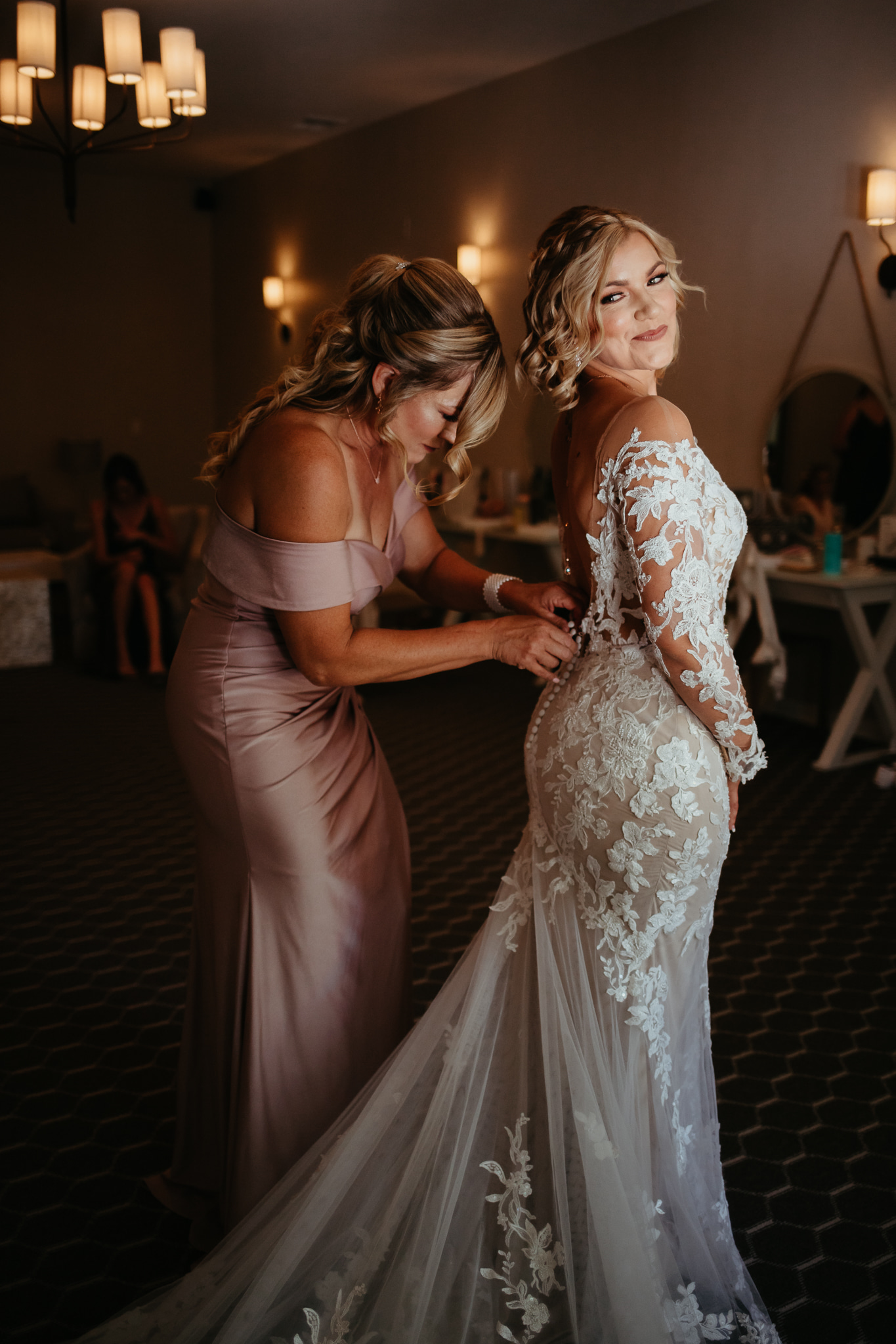 Beautiful Bride and Mom Getting Ready with gorgeous lighting from window